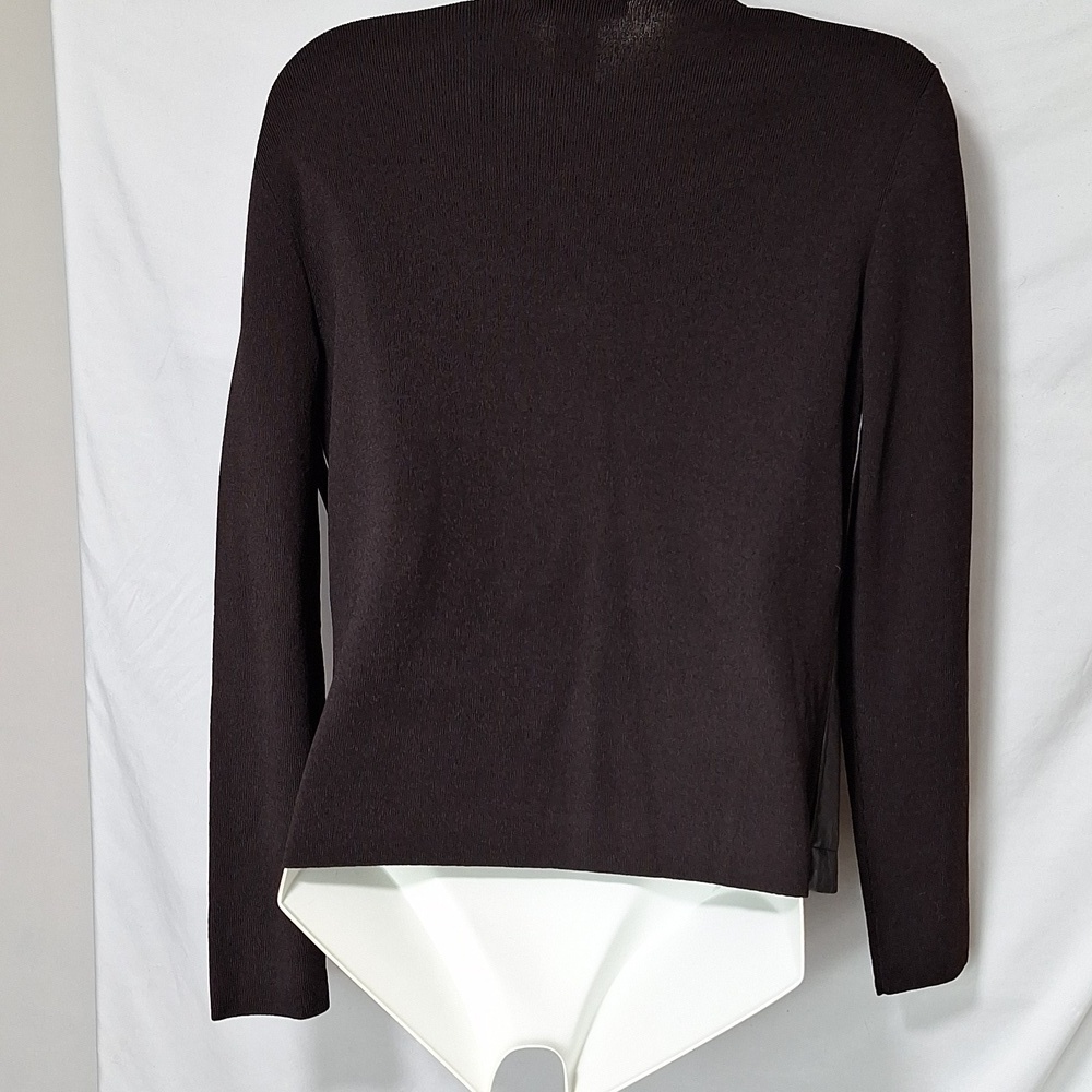 Anne Klein Sweater Jacket Genuine Leather Button Down - Picture 5 of 10